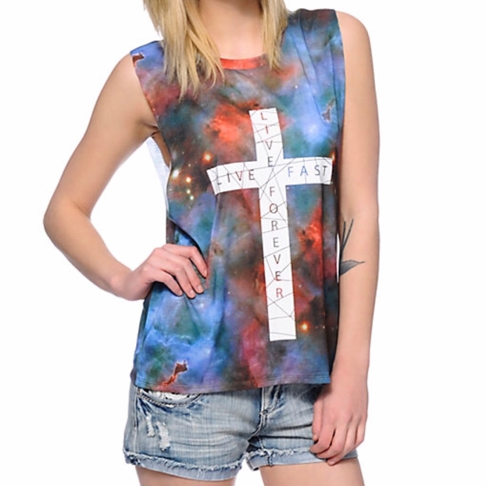 EMPYRE Mitzi Galaxy Cross Muscle Tank Top